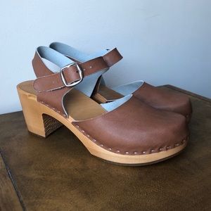 Brown Leather Clogs